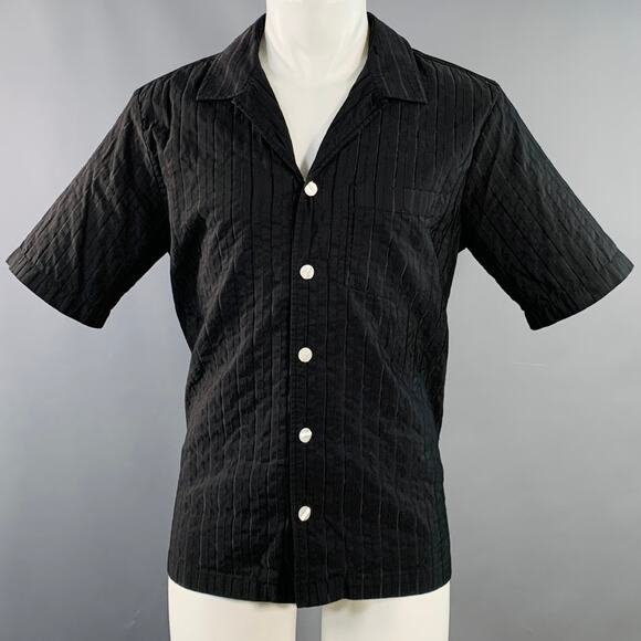 OUR LEGACY Size S Black Pinstripe Polyester Cotton Short Sleeve Shirt - Picture 1 of 9